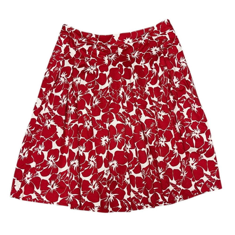 Talbots Red Floral Pleated A-Line Skirt Size 12